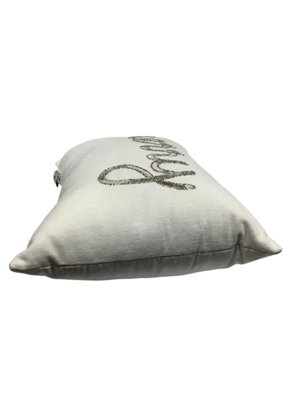 Christmas Silver Beaded Merry Design White Cotton Throw Pillow Devi Designs